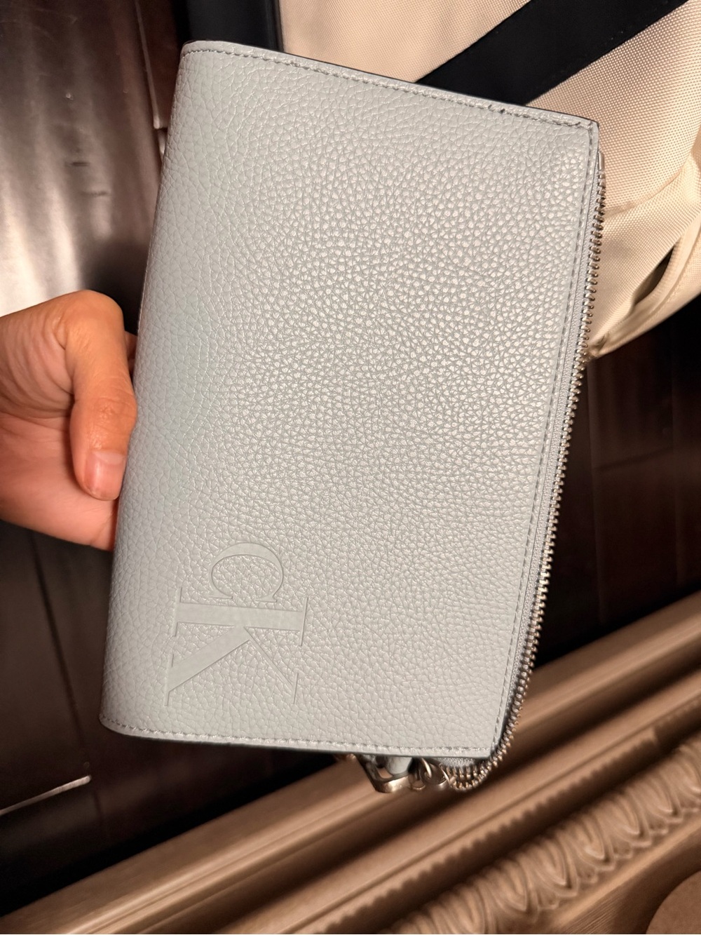 Calvin Klein Pale Blue Pebbled Leather Crossbody